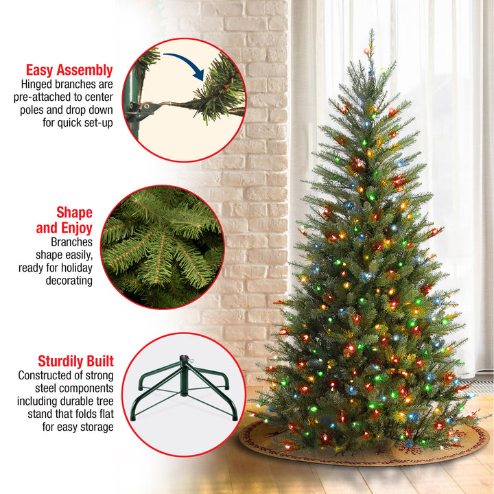 Pre-Lit Artificial Slim Christmas Tree, Green, Dunhill Fir, Multicolor Lights, Includes Stand, 4.5 Feet