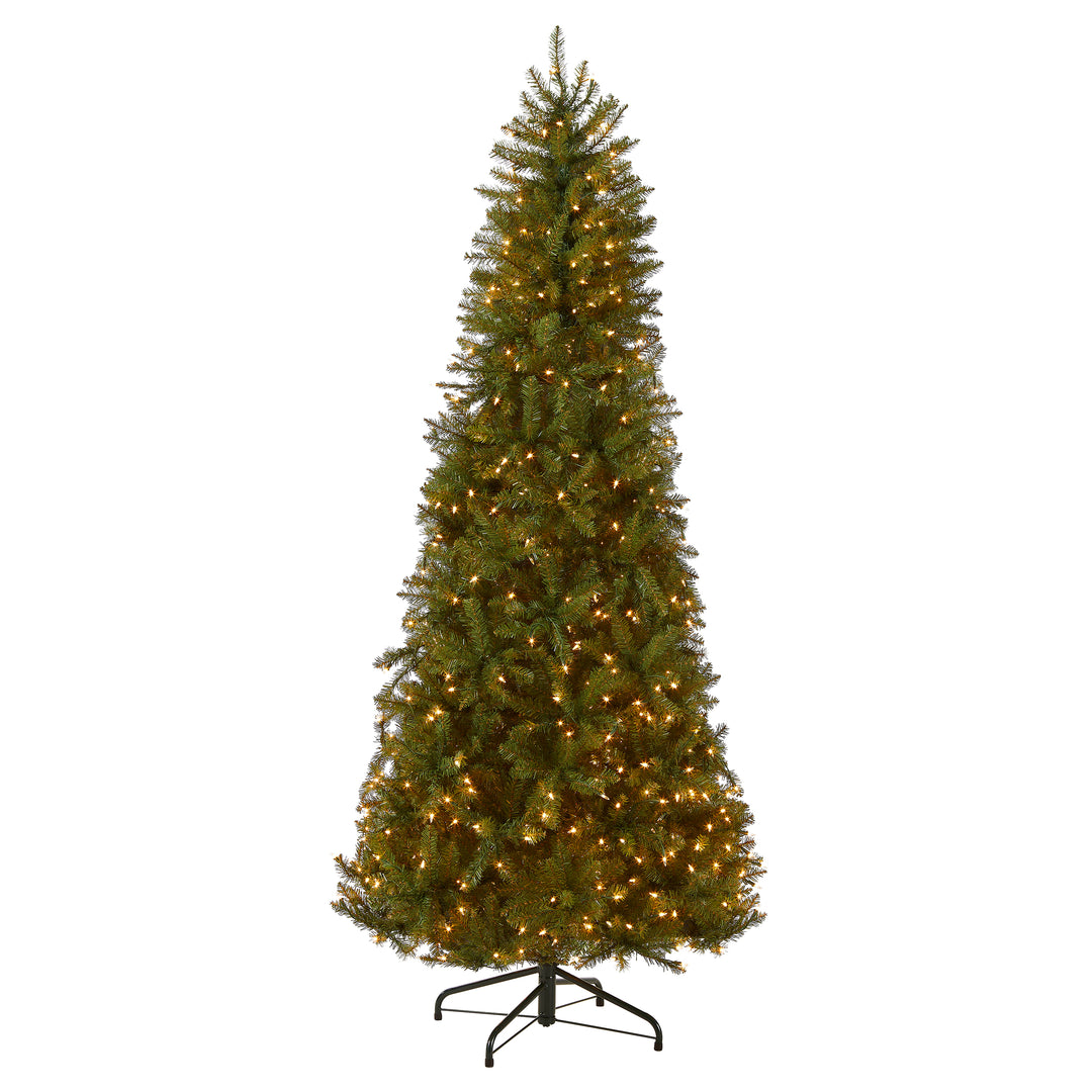 Pre-Lit Artificial Slim Christmas Tree, Green, White Lights, Includes Stand, 6.5 Feet