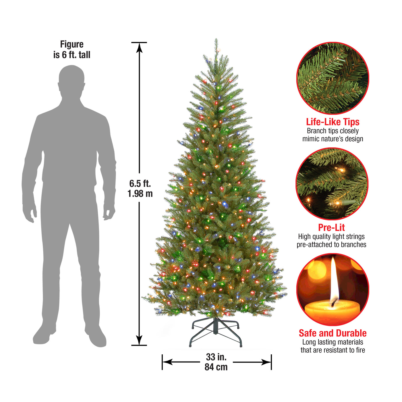 6.5 ft. Pre-Lit Dunhill Fir Slim Tree with Multicolor Lights - National Tree Company