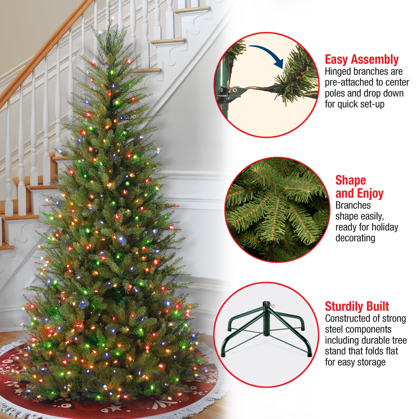6.5 ft. Pre-Lit Dunhill Fir Slim Tree with Multicolor Lights - National Tree Company