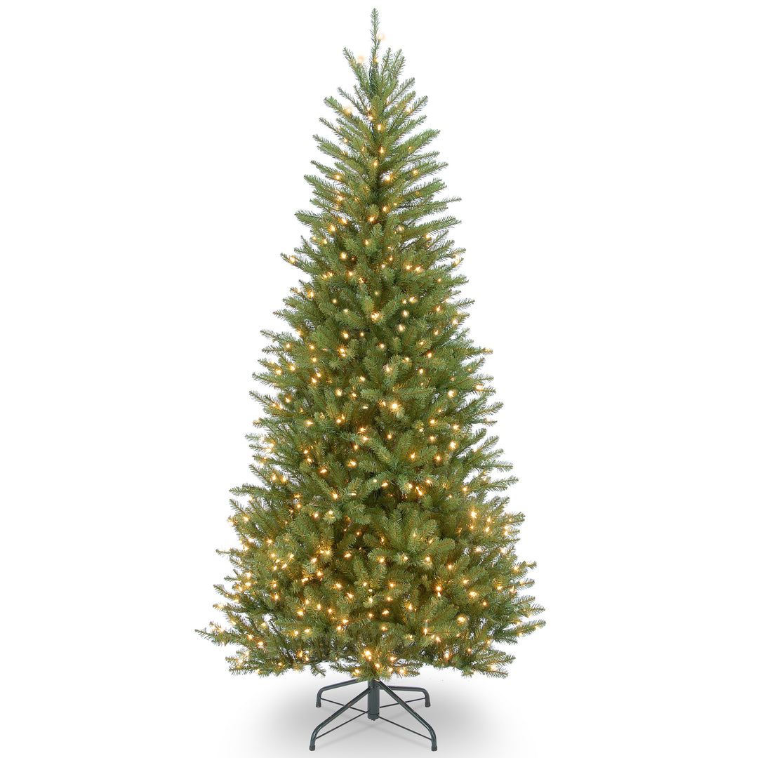 Pre-Lit Artificial Slim Christmas Tree, Green, Dunhill Fir, White Lights, Includes Stand, 7.5 Feet