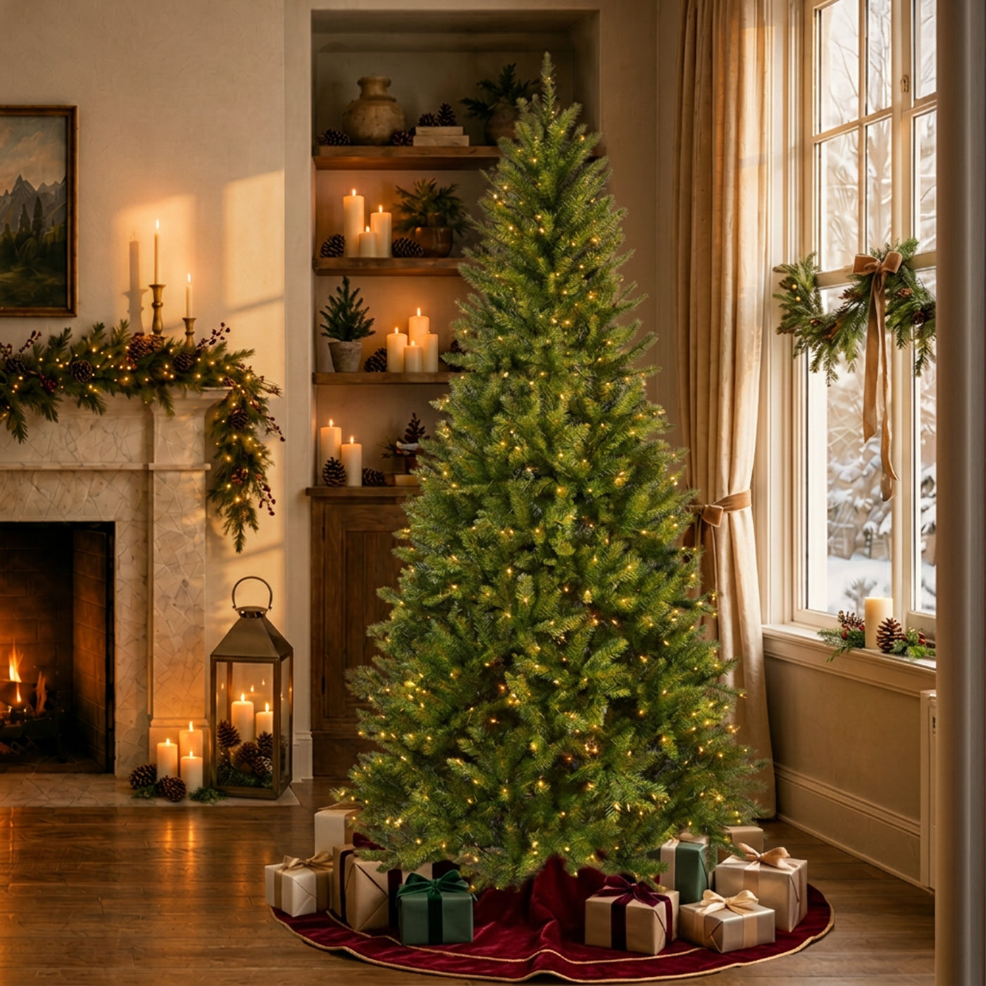 7.5 ft. Pre-Lit Dunhill Fir Slim Hinged Tree with 600 Clear Lights, Plug-In - National Tree Company
