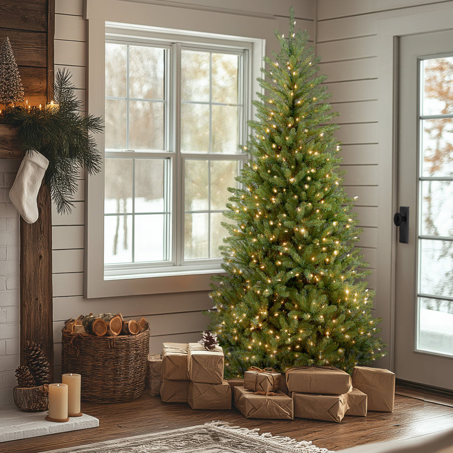 7.5 ft. Pre-Lit Dunhill Fir Slim Tree with Clear Lights