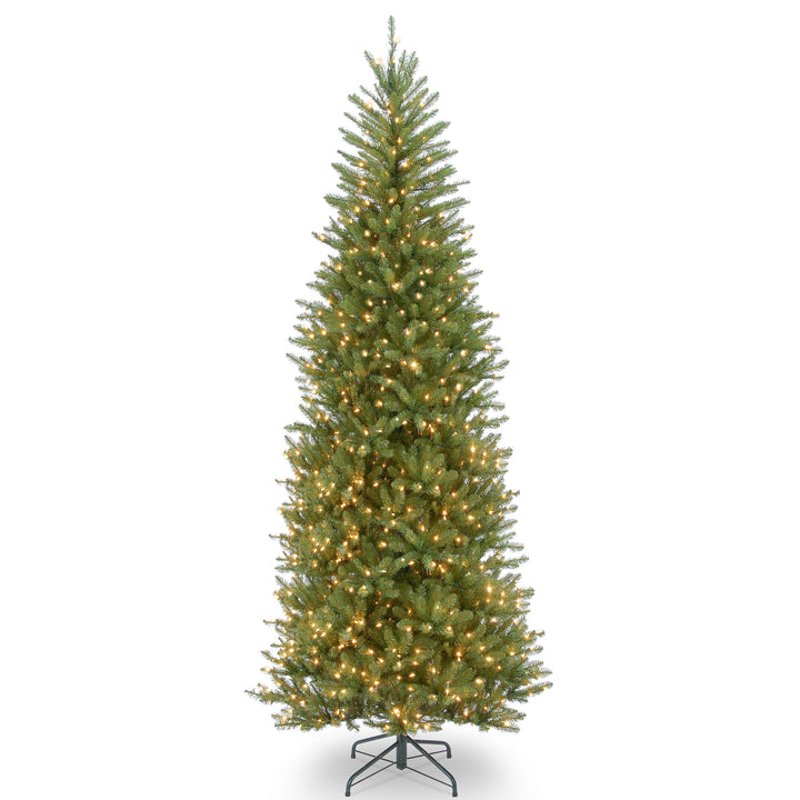 Pre-Lit Artificial Slim Christmas Tree, Green, Dunhill Fir, White Lights, Includes Stand, 9 Feet