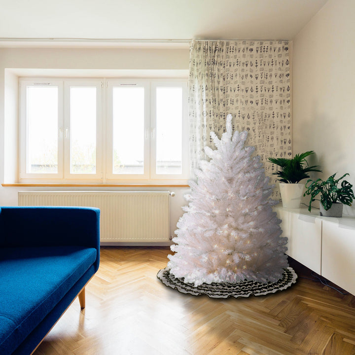 Pre-Lit Artificial Full Christmas Tree, White, Dunhill Fir, White Lights, Includes Stand, 4.5 Feet