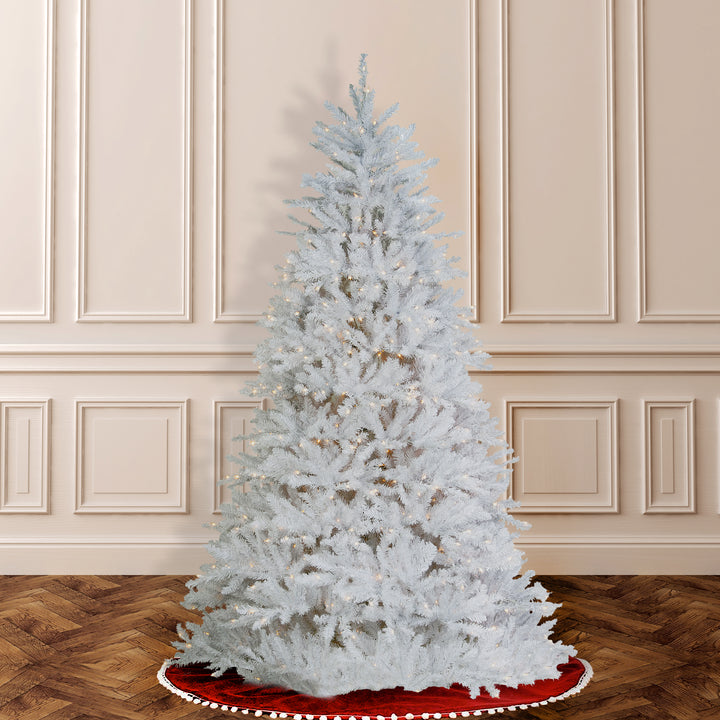 Pre-Lit Artificial Full Christmas Tree, White, Dunhill Fir, White Lights, Includes Stand, 6.5 Feet
