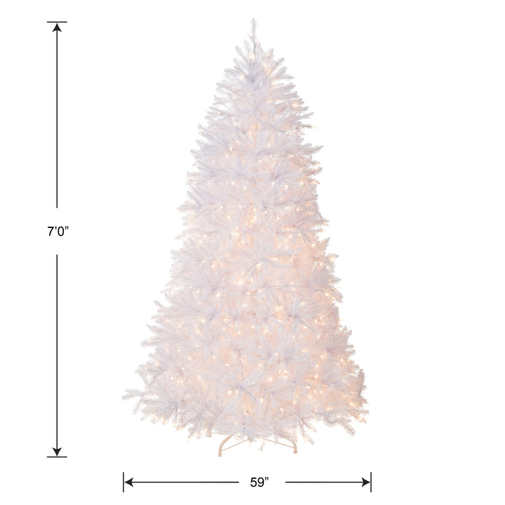 Pre-Lit Artificial Full Christmas Tree, White, Dunhill Fir, White Lights, Includes Stand, 7 Feet