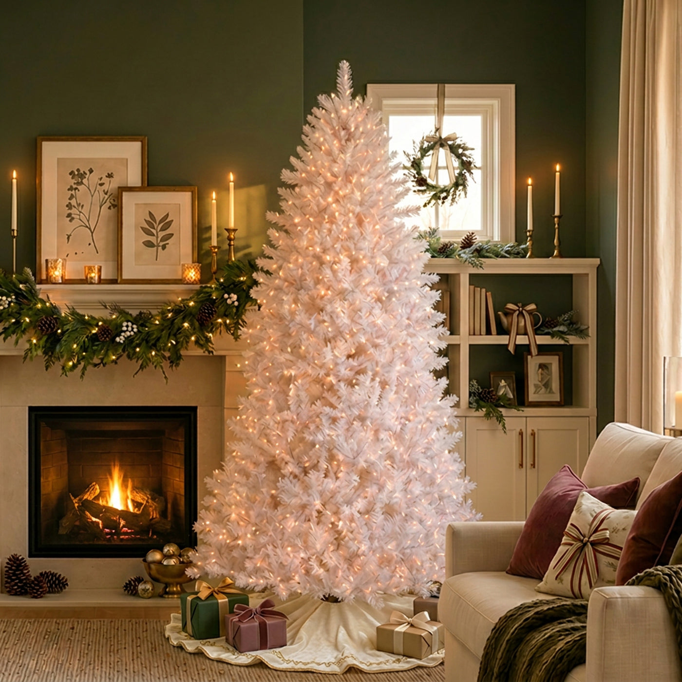 7.5 ft. Pre-Lit Dunhill Fir White Hinged Tree with Clear Lights, Plug-In - National Tree Company