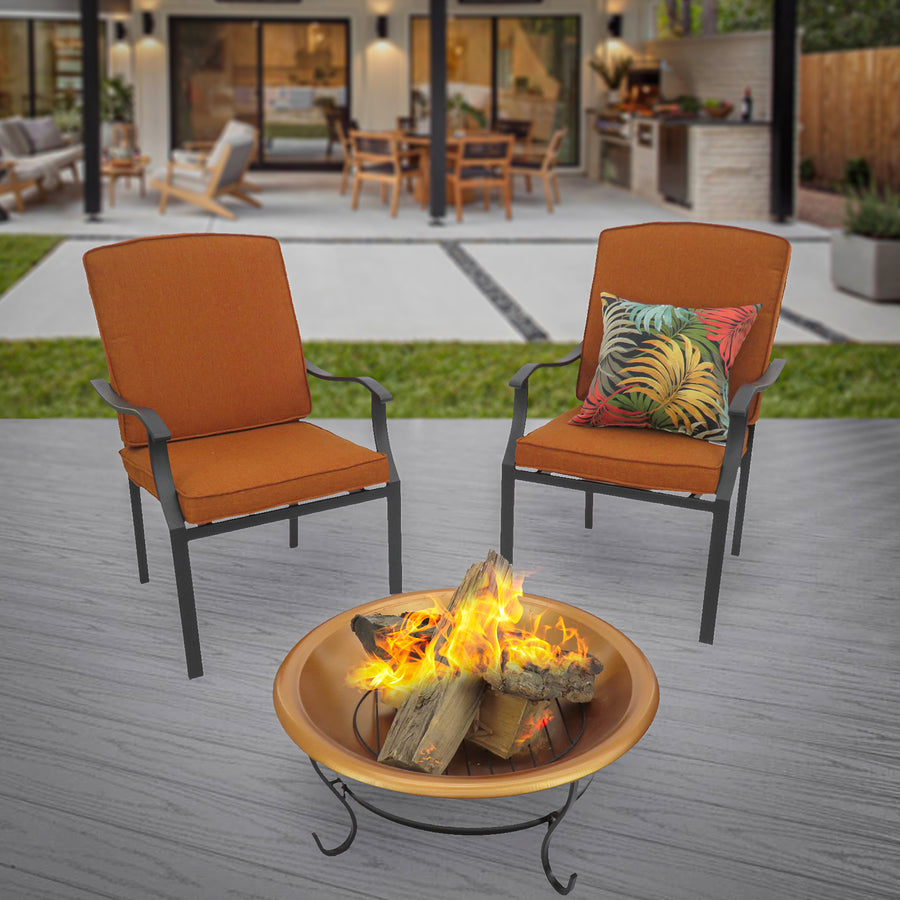 29 in. Copper Finish Steel Outdoor Fire Pit with Black Stand and Screen Cover