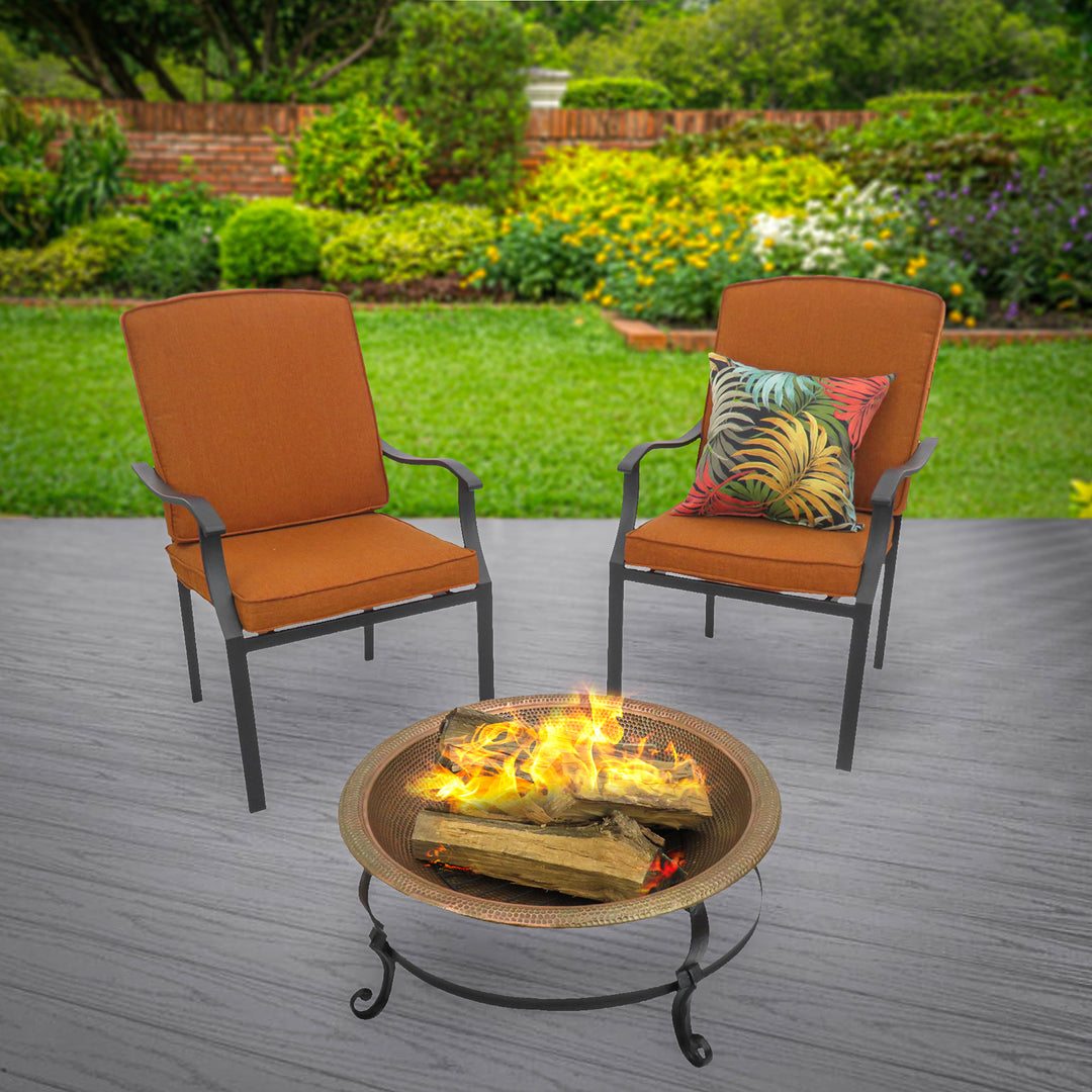 National Outdoor Living Fire Pit, Hammered Steel, Copper Finish, Includes Black Stand, Fire Poker and Copper Cover, 30 Inches