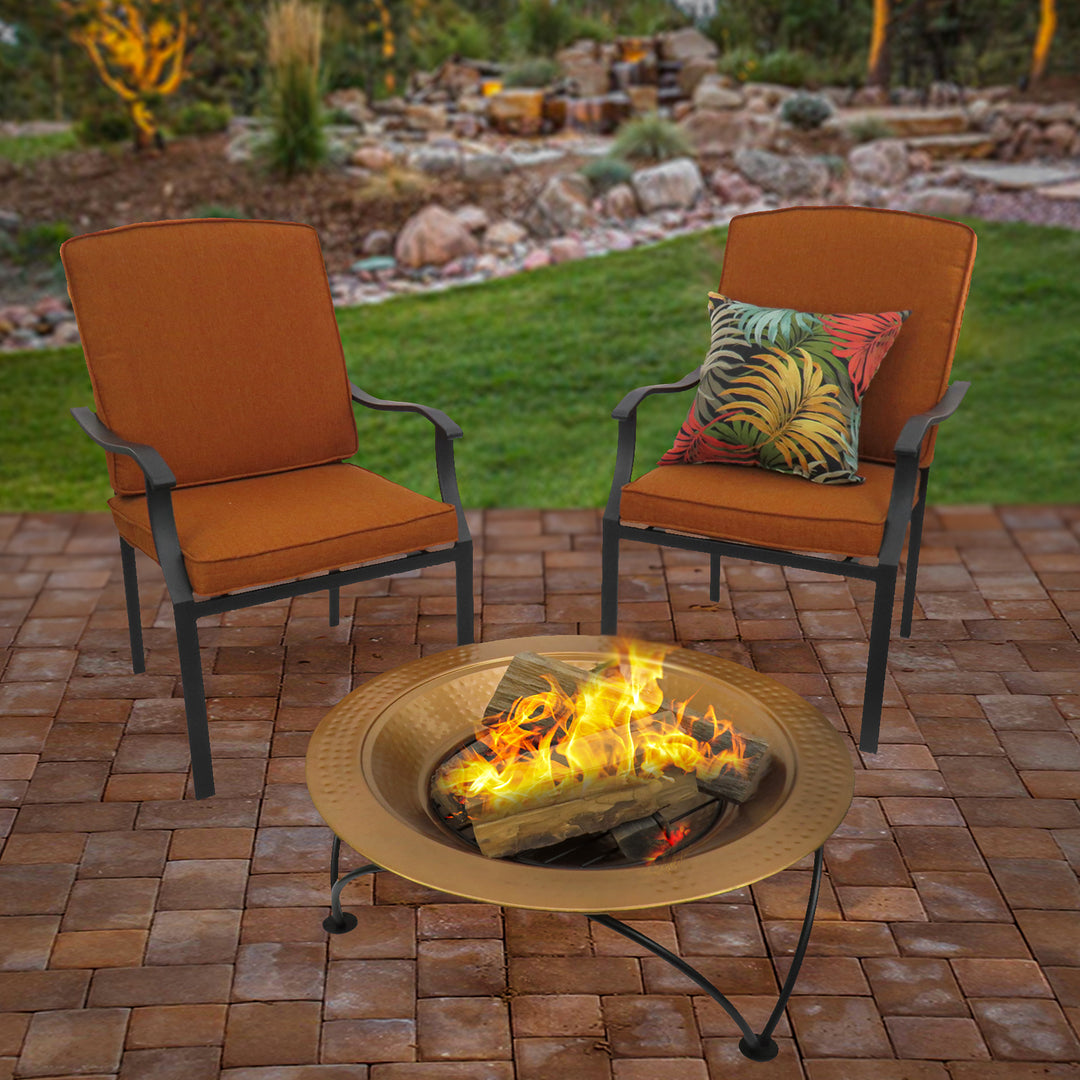 National Outdoor Living Fire Pit, Hammered Steel, Copper Finish, Includes Black Stand, Cover, Fire Poker, 33 Inches