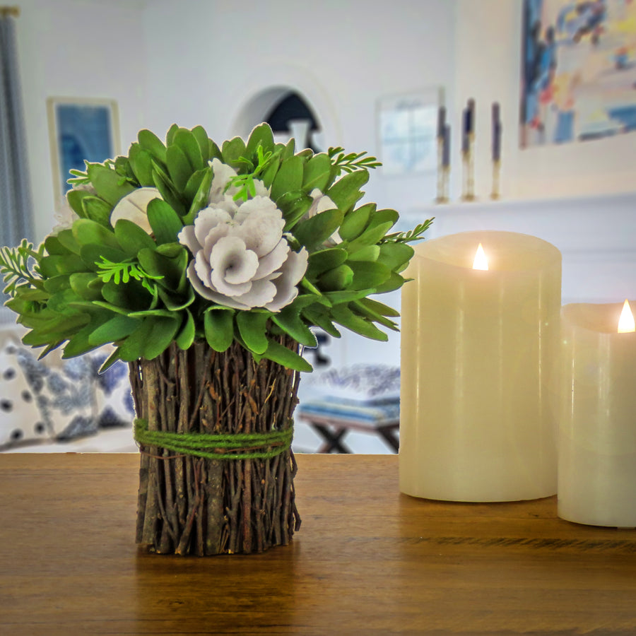 9 in. Spring Floral Bundle with Floral Blooms, Twig Base