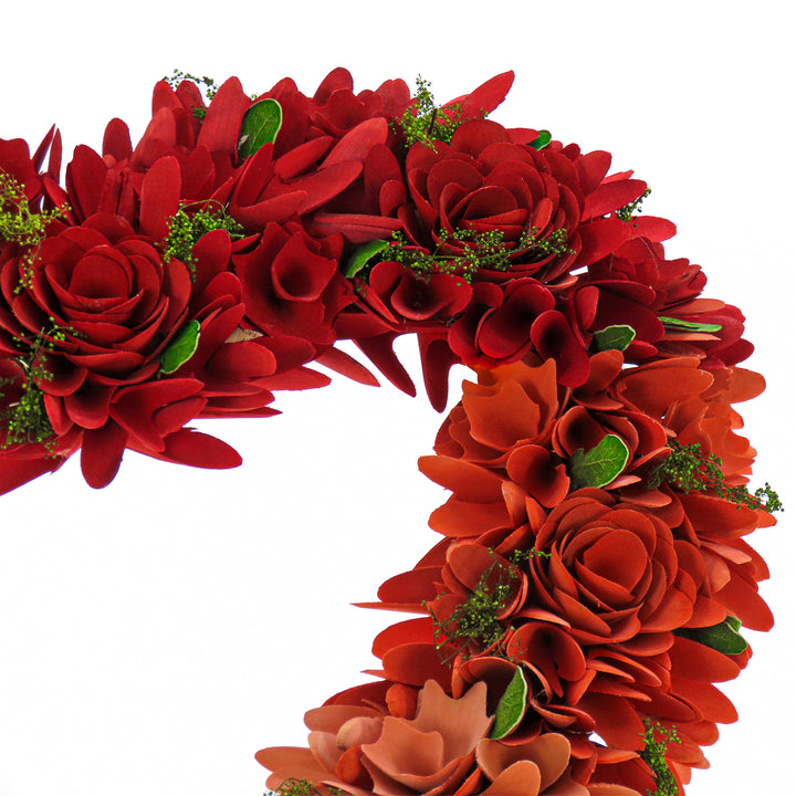 Artificial Valentine's Ombre Floral Heart Wreath, Decorated with Red, Pink and White Roses, Valentine's Day Collection, 22 Inches