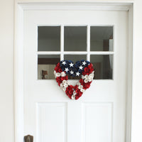 Artificial Patriotic Hanging Heart Wreath, Wooden Base, Decorated with Red, White and Blue Flowers, 4th of July Collection, 15 Inches - National Tree Company