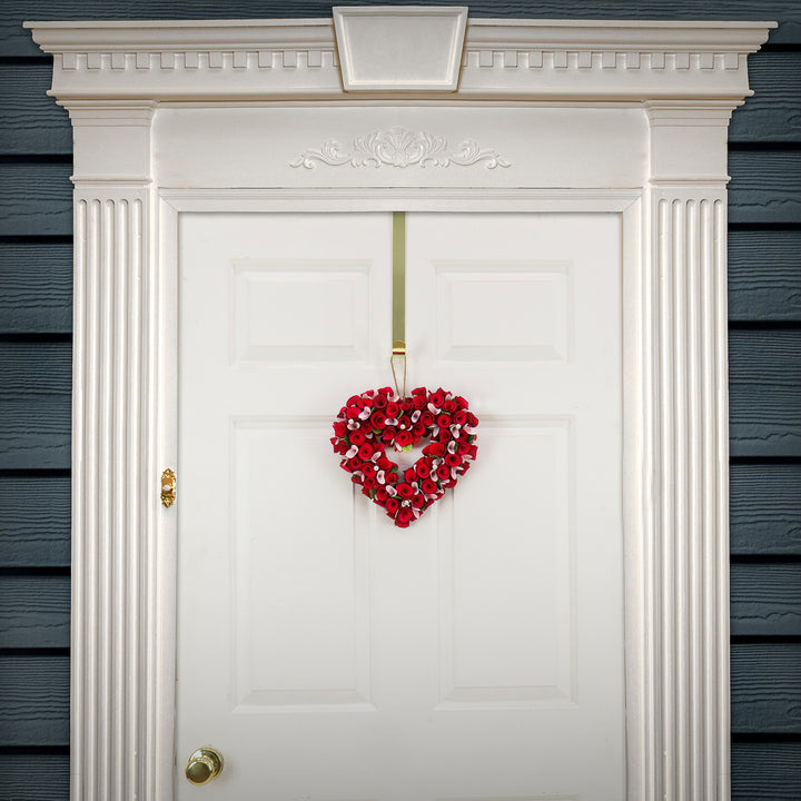 Artificial Valentine's Heart Wreath, Decorated with Red and Pink Roses, Valentine's Day Collection, 25 Inches