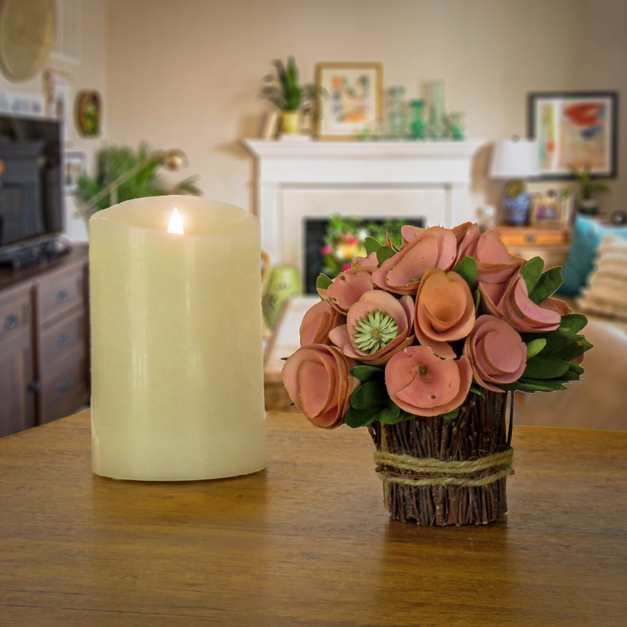 7 in. Spring Floral Bundle with Pink Floral Blooms, Twig Base