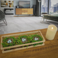 17 in. Easter Triple Nest Table Decoration with Wooden Box, Includes 3 Bird's Nests with Pastel Eggs - National Tree Company