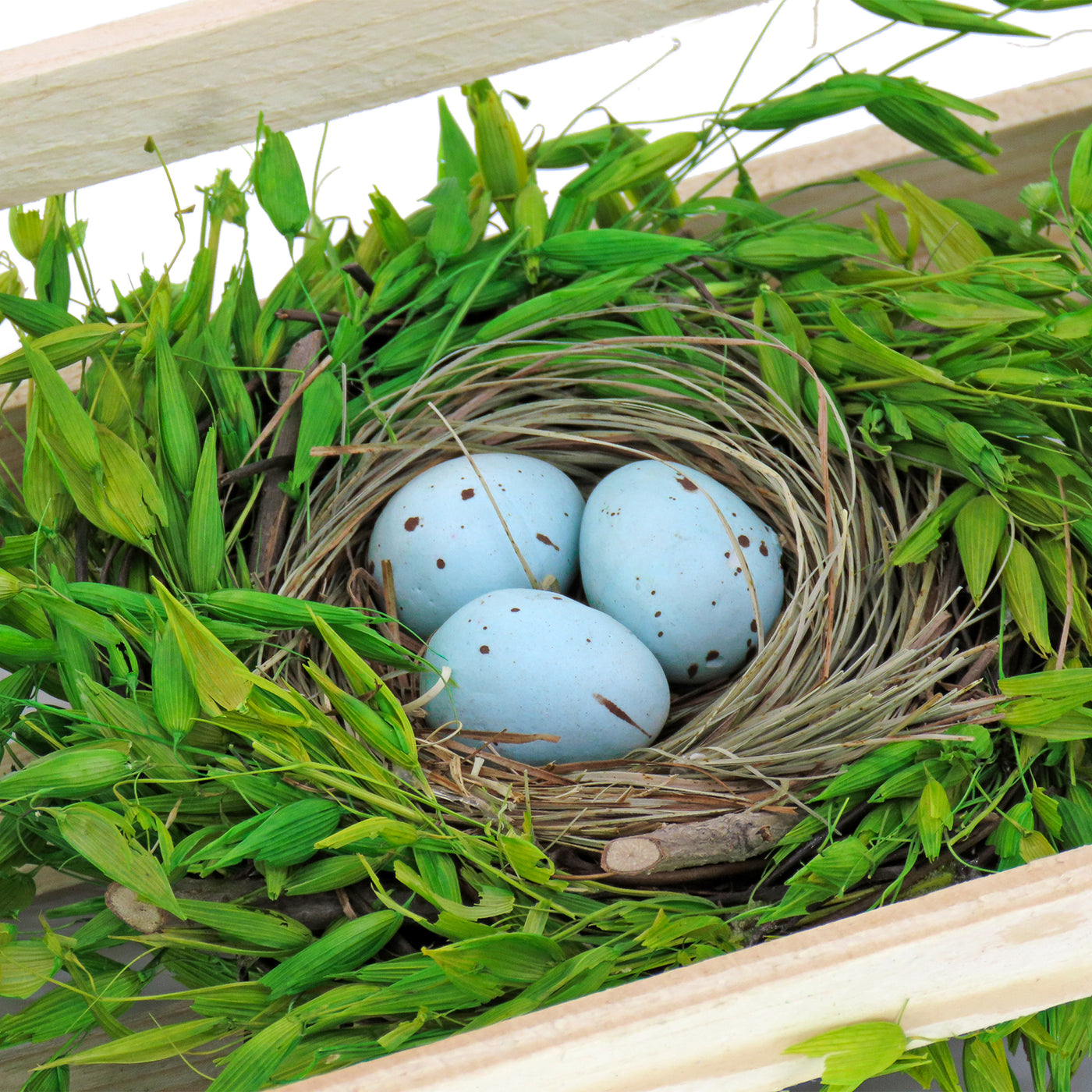 17 in. Easter Triple Nest Table Decoration with Wooden Box, Includes 3 Bird's Nests with Pastel Eggs - National Tree Company