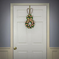 Artificial Hanging Bunny Silhouette, Decorated with Green, Pink and Yellow Flowers, Leafy Greens, Includes Wicker Ears, Easter Collection, 20 Inches - National Tree Company