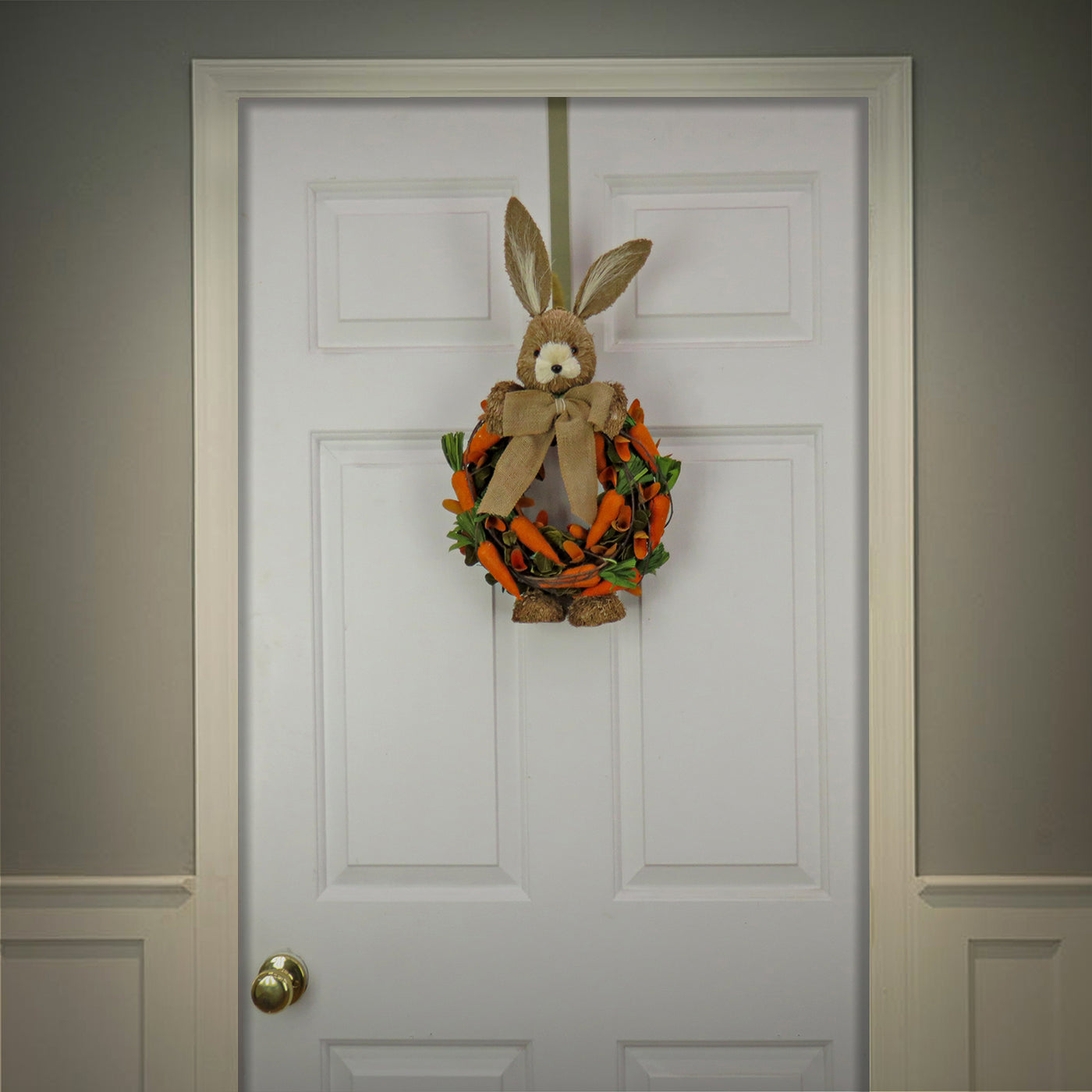 Artificial Hanging Wreath, Foam Ring Base, Decorated with Bunny, Carrots, Vines, Leafy Greens, Easter Collection, 20 Inches - National Tree Company