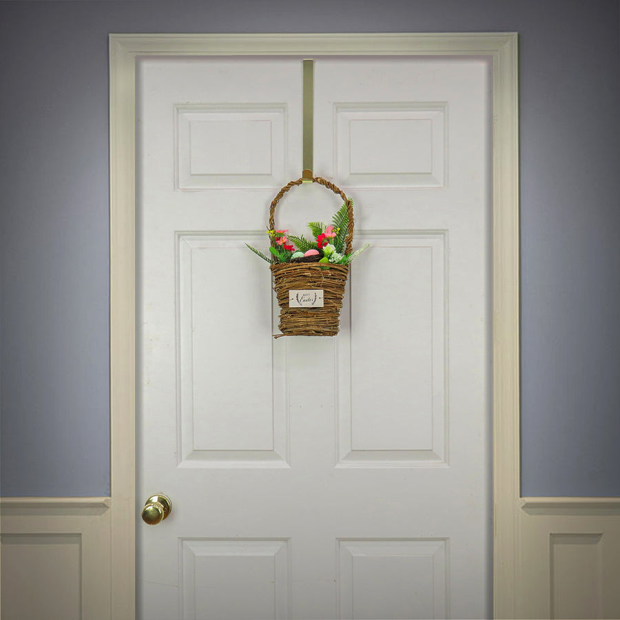 15 in. Easter Woven Basket Decorated with Colorful  Flower Blooms and Leafy Greens