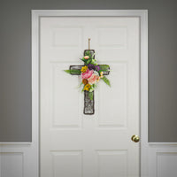 Artificial Floral Cross Decoration, Multi, Easter Collection, 23 Inches - National Tree Company