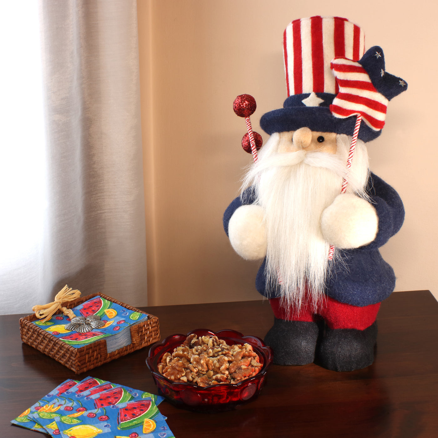 Patriotic Gnome Decoration, Red, Decorated in Red, White and Blue Attire, Fourth of July Collection, 18 Inches - National Tree Company