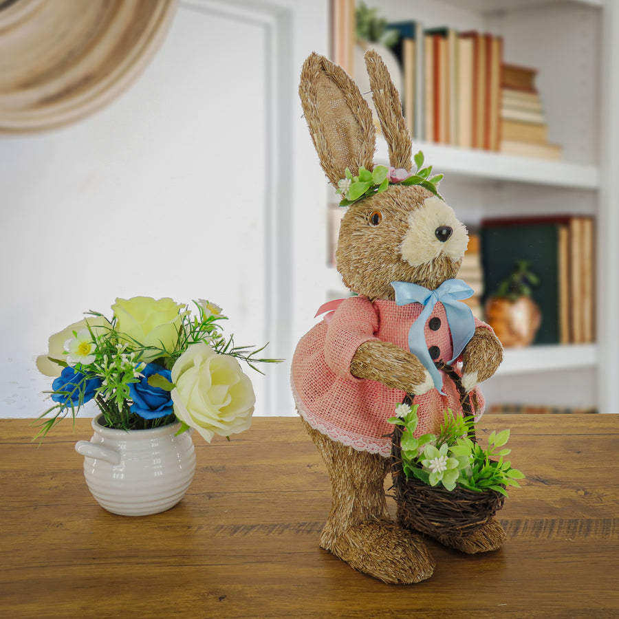 10 in. Female Bunny in Pink Dress Table Decoration