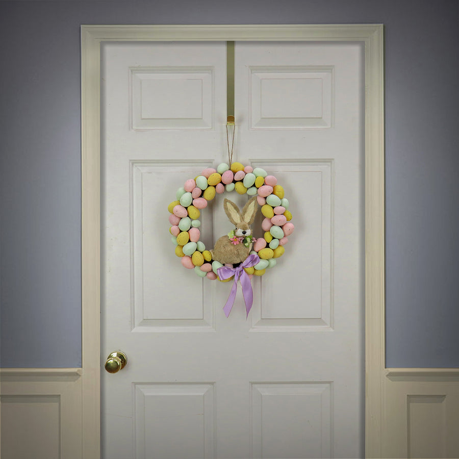 16 in. Easter Wreath Decorated with Pastel Eggs and Bunny