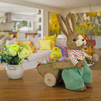 Male Bunny with Wagon Table Decoration, Decorated with Pastel Eggs, Chick, Easter Collection, 14 Inches - National Tree Company