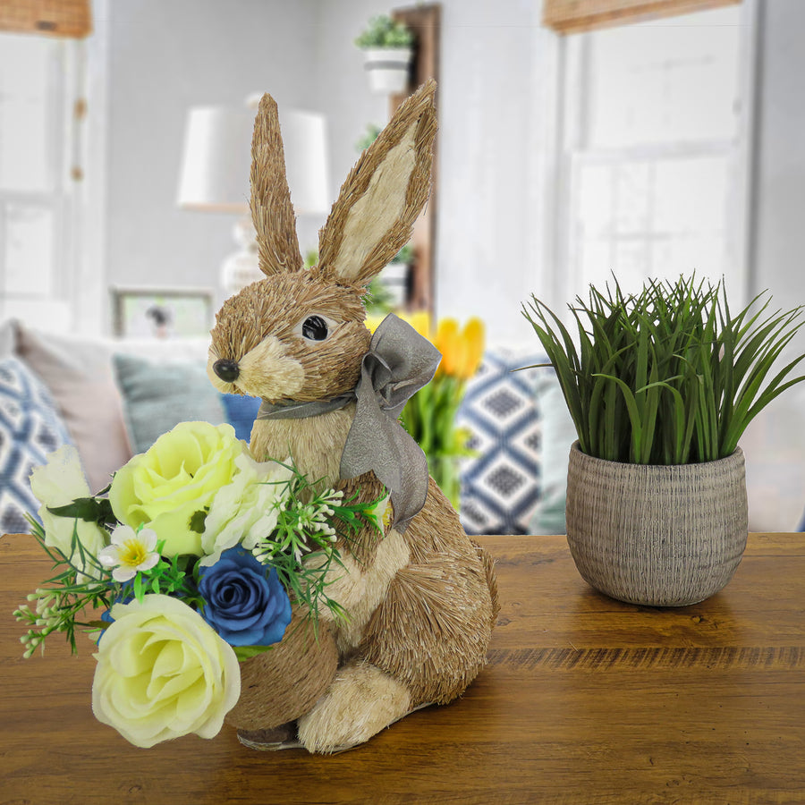 16 in. Easter Bunny with Basket Table Decoration