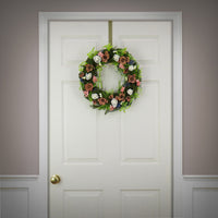 18 in. Spring Wreath with Assorted Flower Blooms, Roses, Seed Pods, Flowing Green Stems - National Tree Company