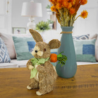 10 in. Easter Bunny with Carrot Table Decoration Decorated with Checkered Green Bow - National Tree Company