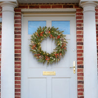 24 in. Pre-Lit Frosted Pine Berry Wreath with LED Lights - National Tree Company