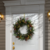 30 in. Pre-Lit Frosted Pine Berry Wreath with LED Lights - National Tree Company