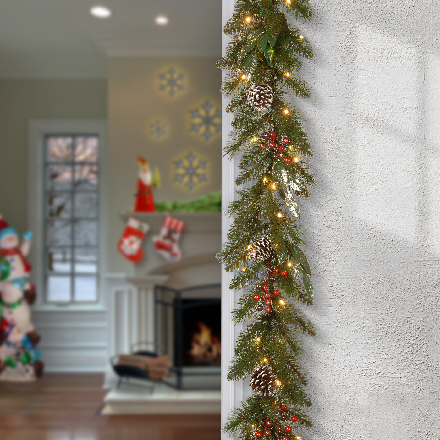 9 ft. Pre-Lit Frosted Pine Berry Garland with Clear Lights - National Tree Company