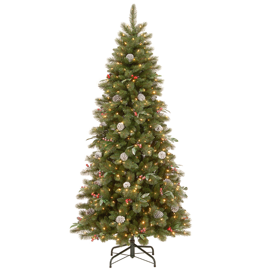 7.5 ft. Pre-Lit Frosted Pine Berry Slim Tree with Clear Lights - National Tree Company