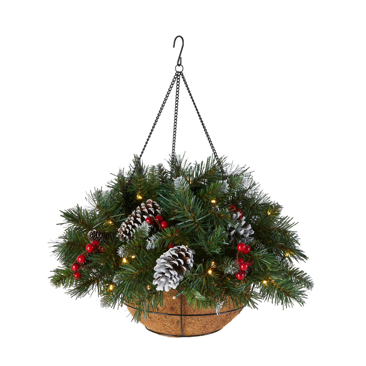 20 in. Pre-Lit  Frosted Berry Hanging Basket with LED Lights - National Tree Company