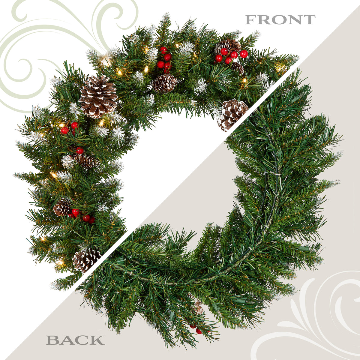 24 in. Pre-Lit Frosted Berry Wreath with Clear Lights, Plug-In - National Tree Company