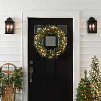 24 in. Pre-Lit Frosted Berry Wreath with Clear Lights - National Tree Company