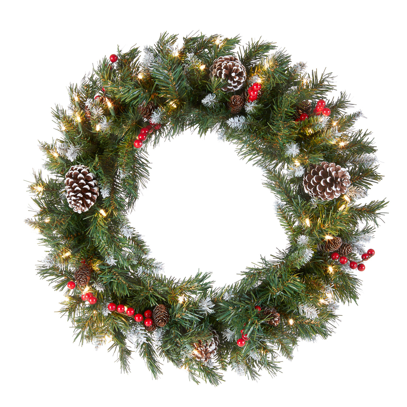 24 in. Pre-Lit Frosted Berry Wreath with Clear Lights - National Tree Company