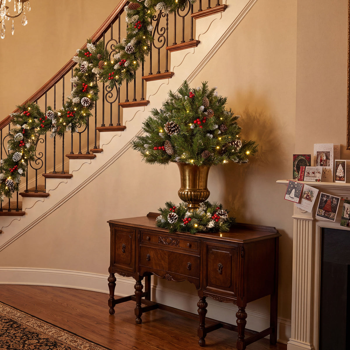 18 in. Pre-Lit Frosted Berry Urn Filler with Warm White LED Lights - National Tree Company