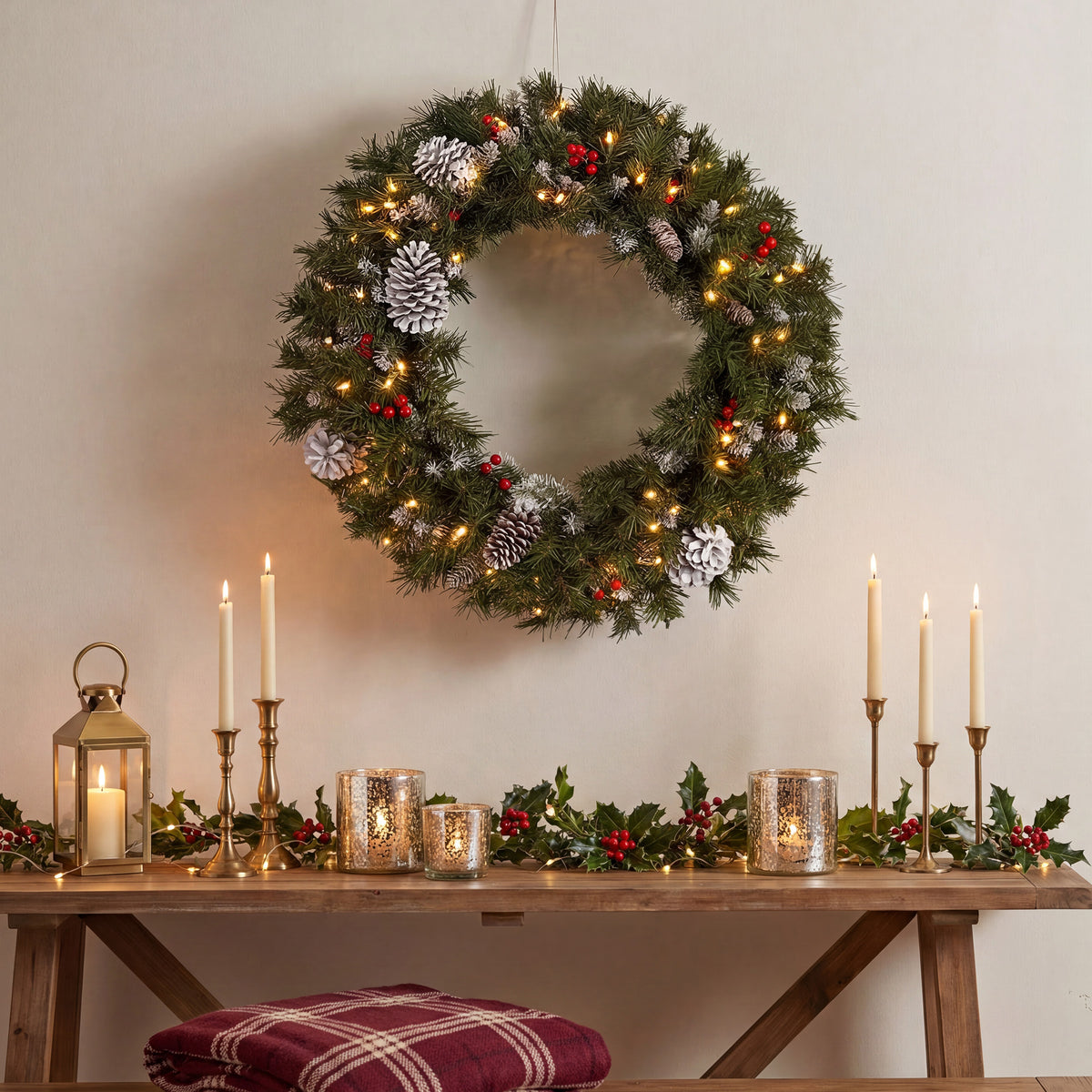 30 in. Pre-Lit Frosted Berry Wreath with Clear Lights, Plug-In - National Tree Company