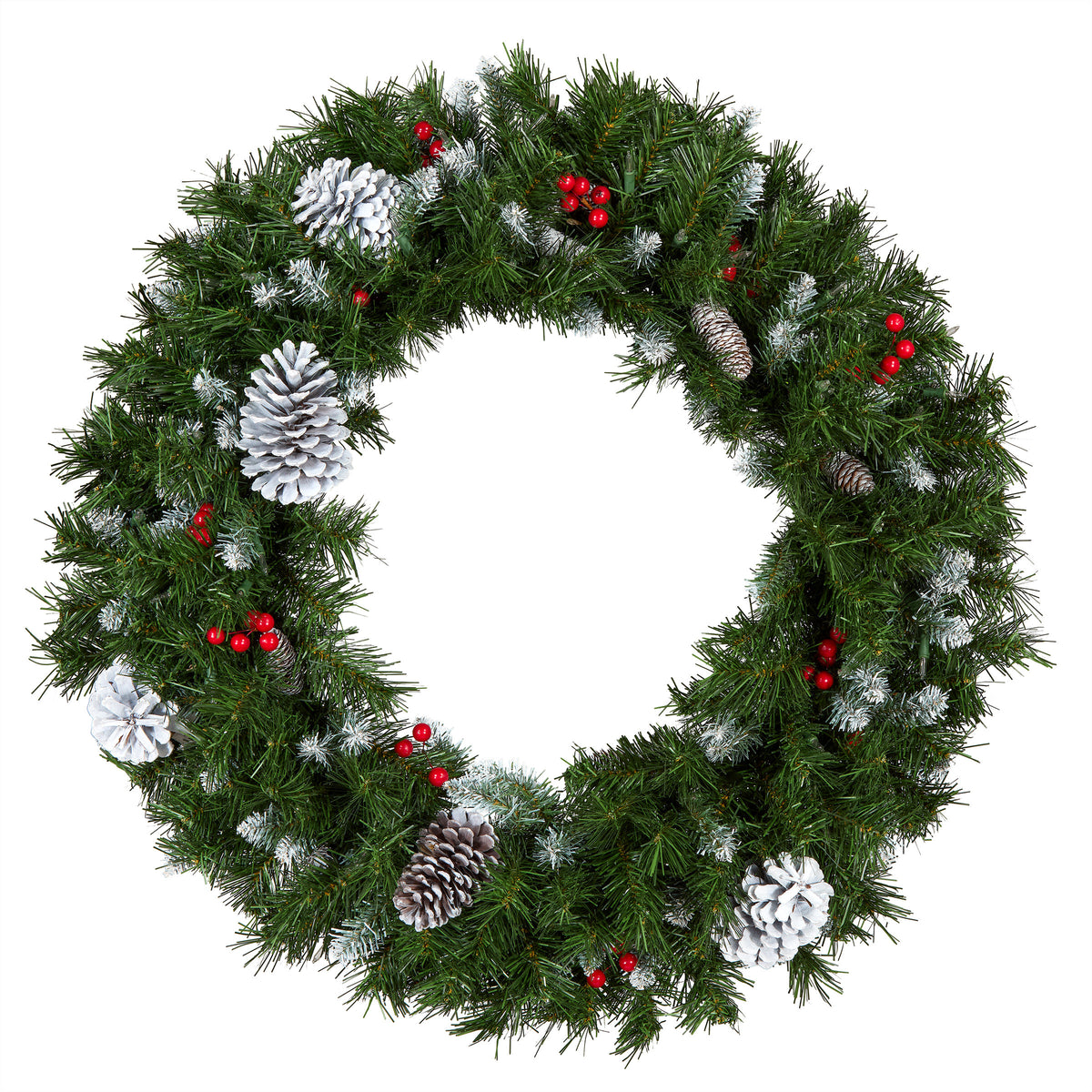 30 in. Pre-Lit Frosted Berry Wreath with Clear Lights, Plug-In - National Tree Company