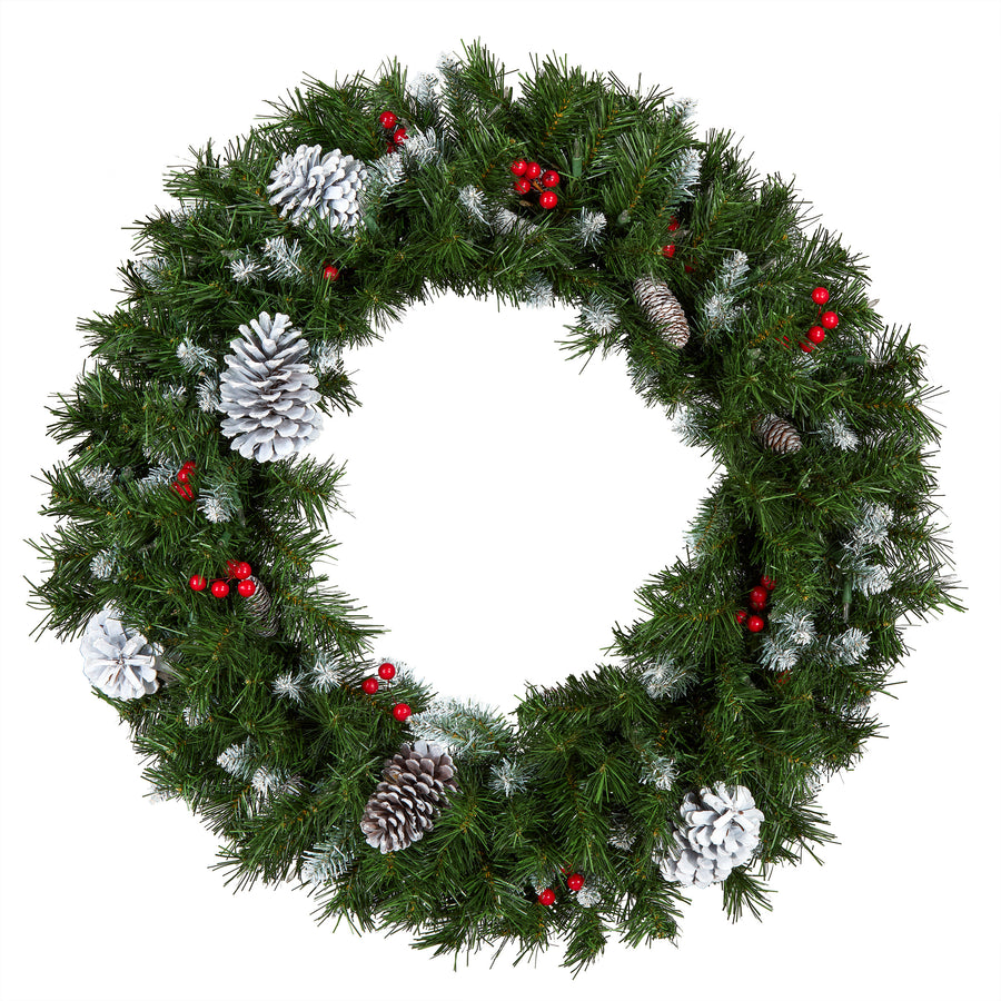 30 in. Pre-Lit Frosted Berry Wreath with Clear Lights, Plug-In - National Tree Company