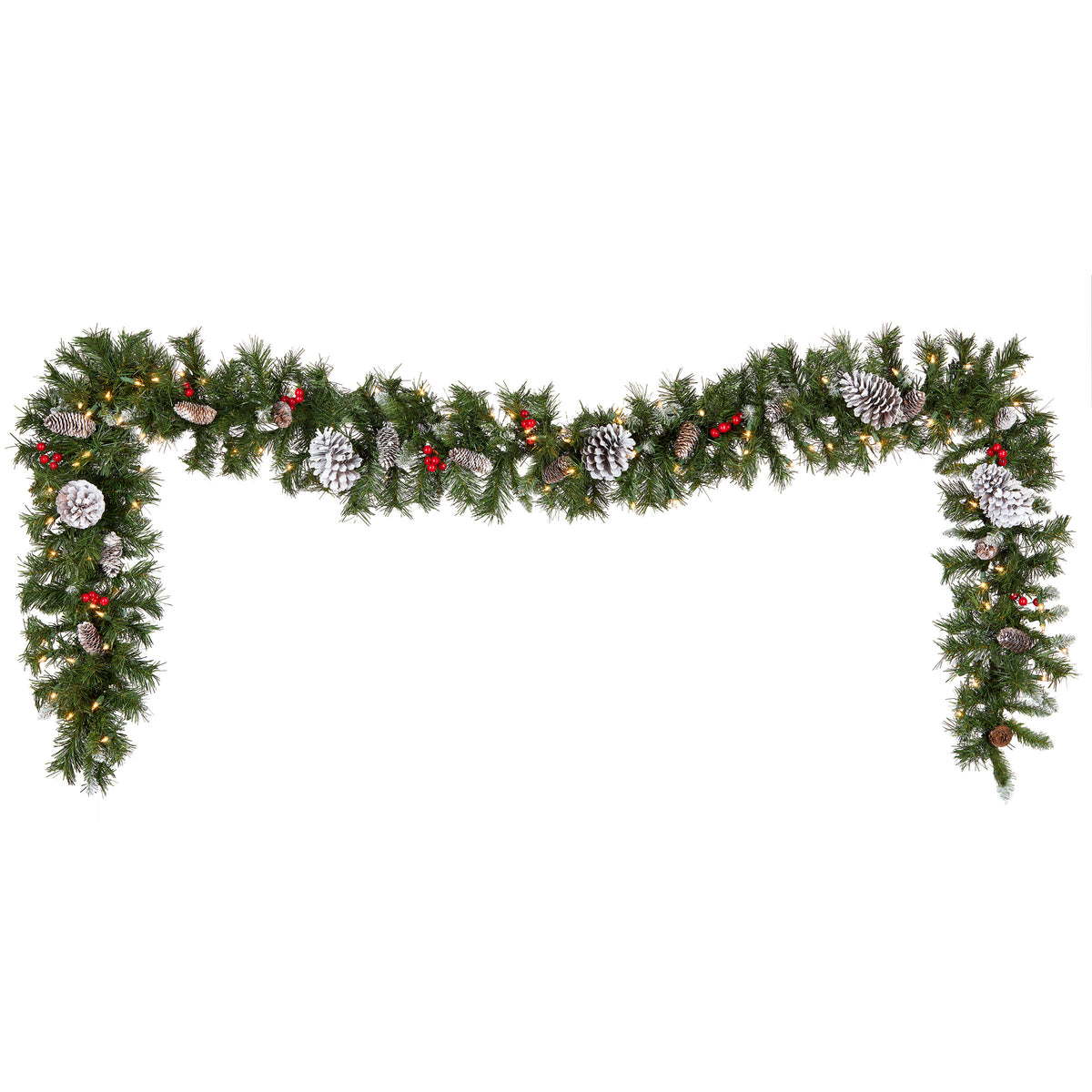 9 ft. Pre-Lit Frosted Berry Garland with Pine Cones, Red Berries and Clear Lights, Plug-In - National Tree Company