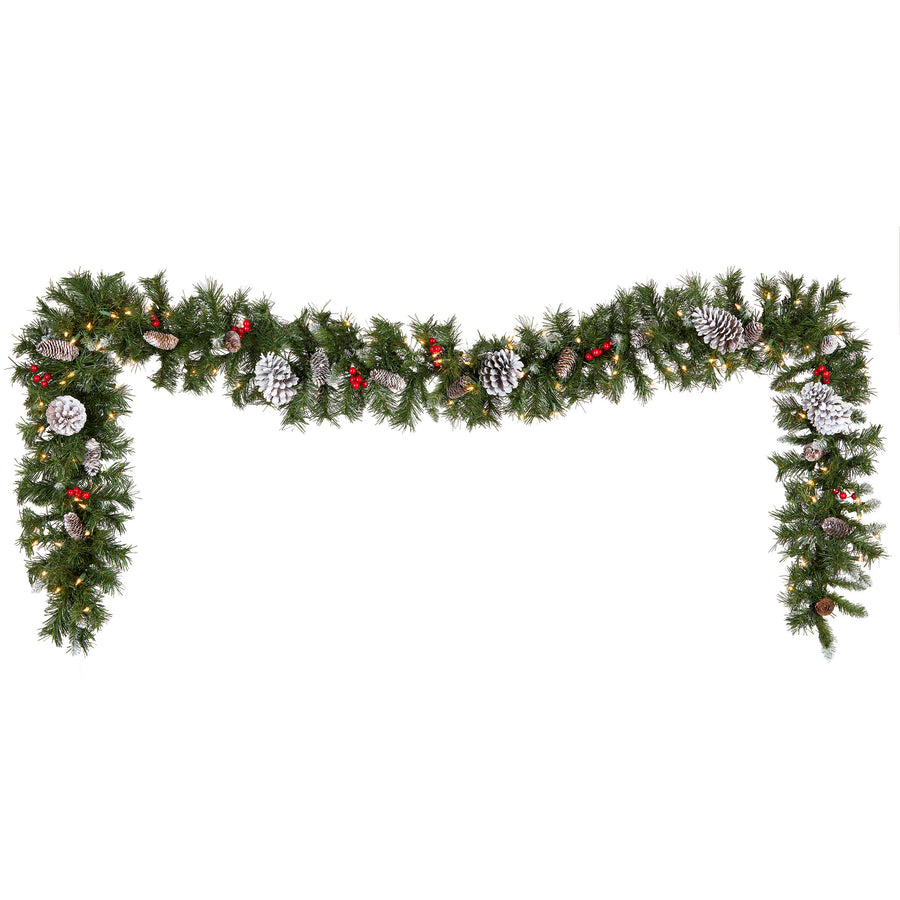 9 ft. Pre-Lit Frosted Berry Garland with Pine Cones, Red Berries and Clear Lights, Plug-In - National Tree Company