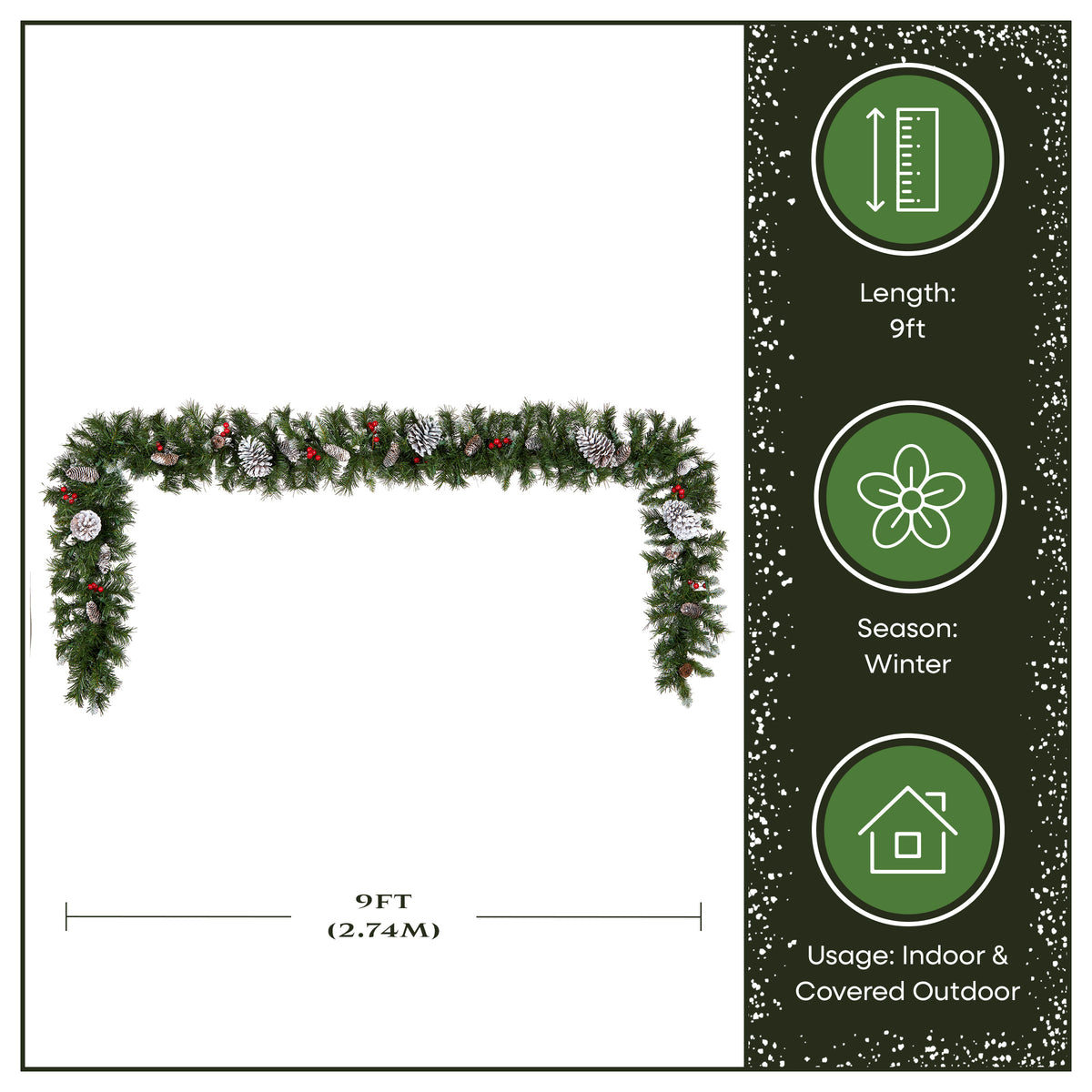 9 ft. Pre-Lit Frosted Berry Garland with Pine Cones, Red Berries and Clear Lights, Plug-In - National Tree Company