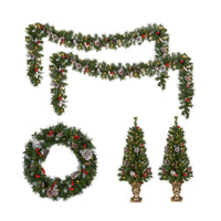 Pre-Lit Frosted Berry Assortment with 2 4ft. Entrance Trees, 1 24 in. Wreath, 2 9 ft. Garland - National Tree Company