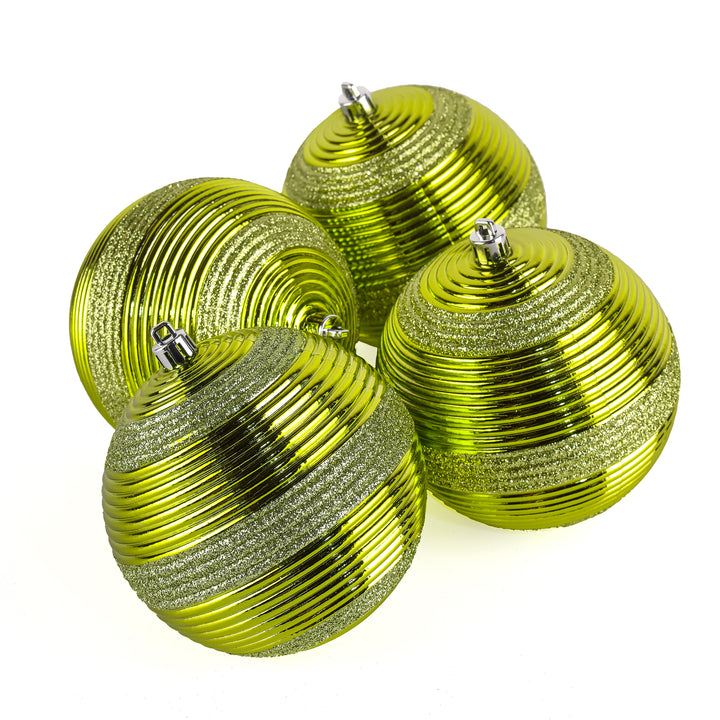 First Traditions 4 Piece Shatterproof Swirling Lime Green Ornaments